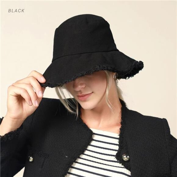 Unisex Frayed Bucket Hat Trendy Washed Cotton Floppy, Brown